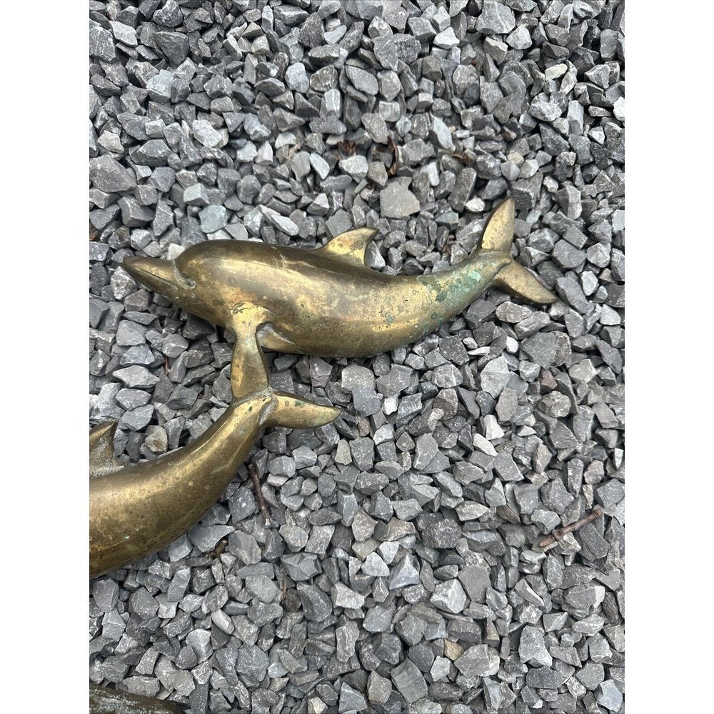 Brass Dolphins Swimming In‎ The Surf Beautiful Patina - Picture 4 of 9